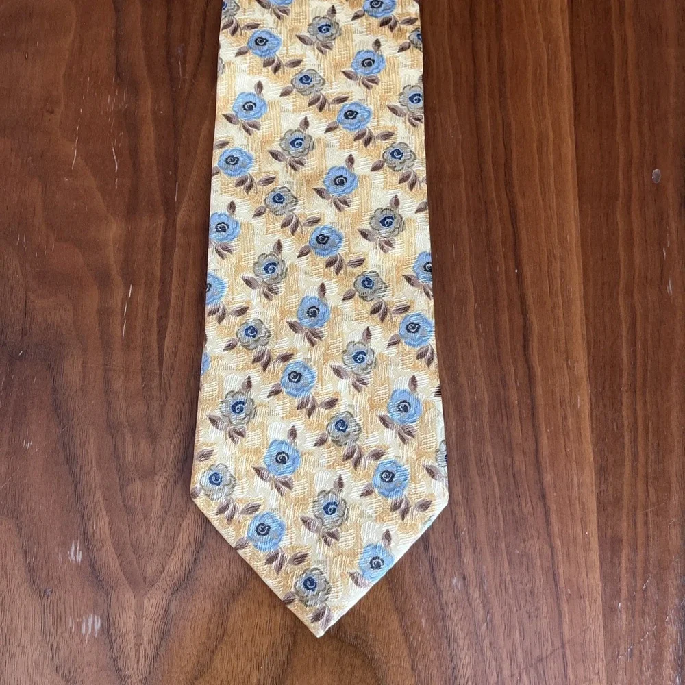 Ermenegildo Zegna Silk Tie Yellow Blue Green Floral All Over Beautiful Italy